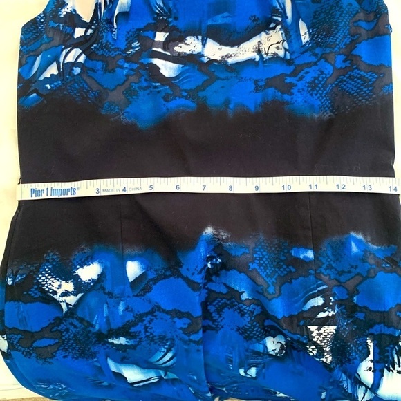 Tahari Sleeveless Blue Abstract Sheath Dress w/ Tie. Colorful Zipper. Size 4 - Picture 11 of 12